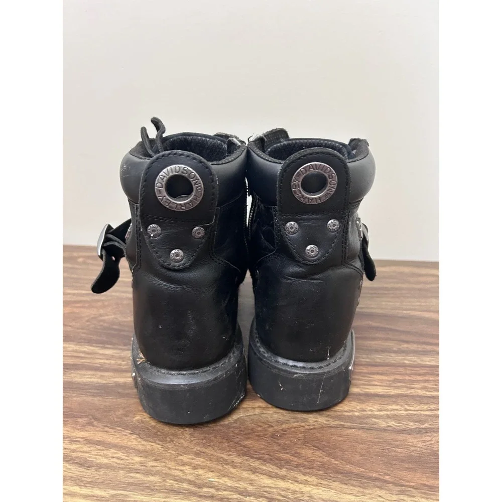 Harley Davidson Mens Black Leather Biker Boots Side Zip Buckle Moto Lug Sole